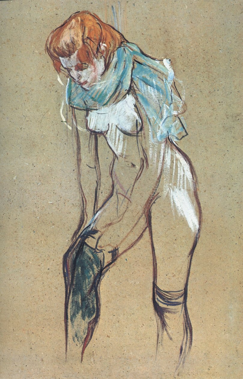 Kvinne som tar på seg strømper av Henri de Toulouse Lautrec