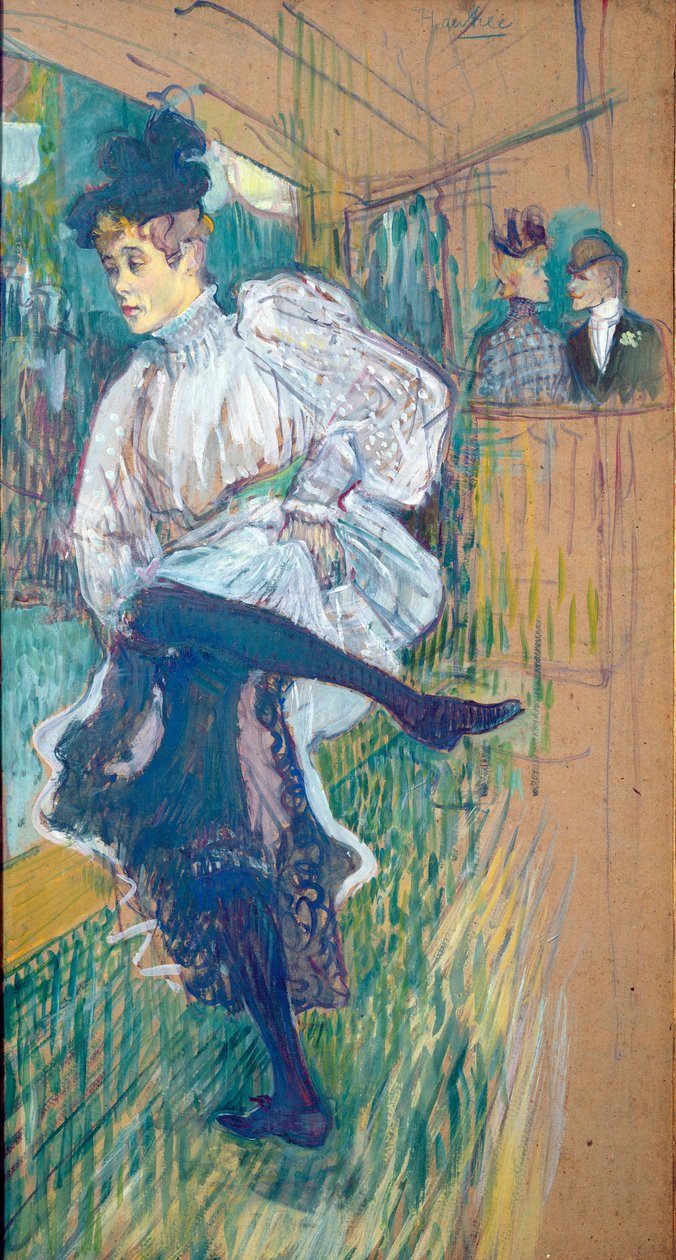 Jane Avril (1868-1943) Dans, ca. 1892 (olje på kort) av Henri de Toulouse Lautrec