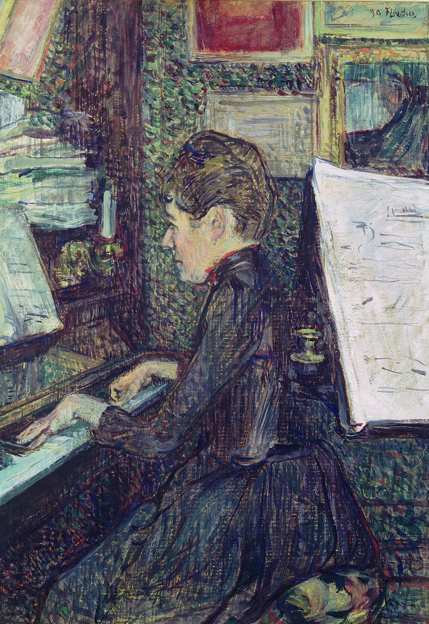 Mademoiselle Dihau (1843-1935) ved pianoet, 1890 av Henri de Toulouse Lautrec