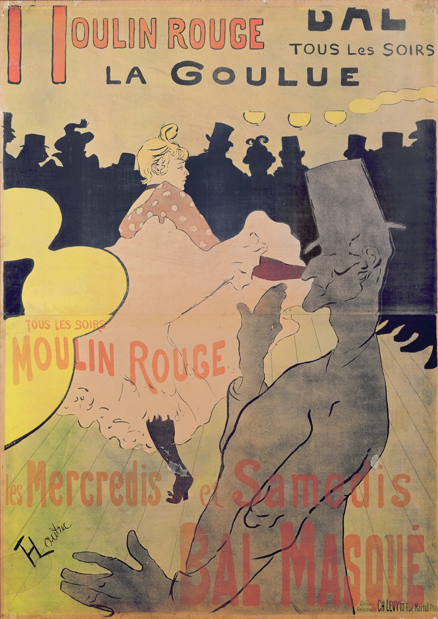 Plakat som annonserer «La Goulue» ved Moulin Rouge, 1891 av Henri de Toulouse Lautrec