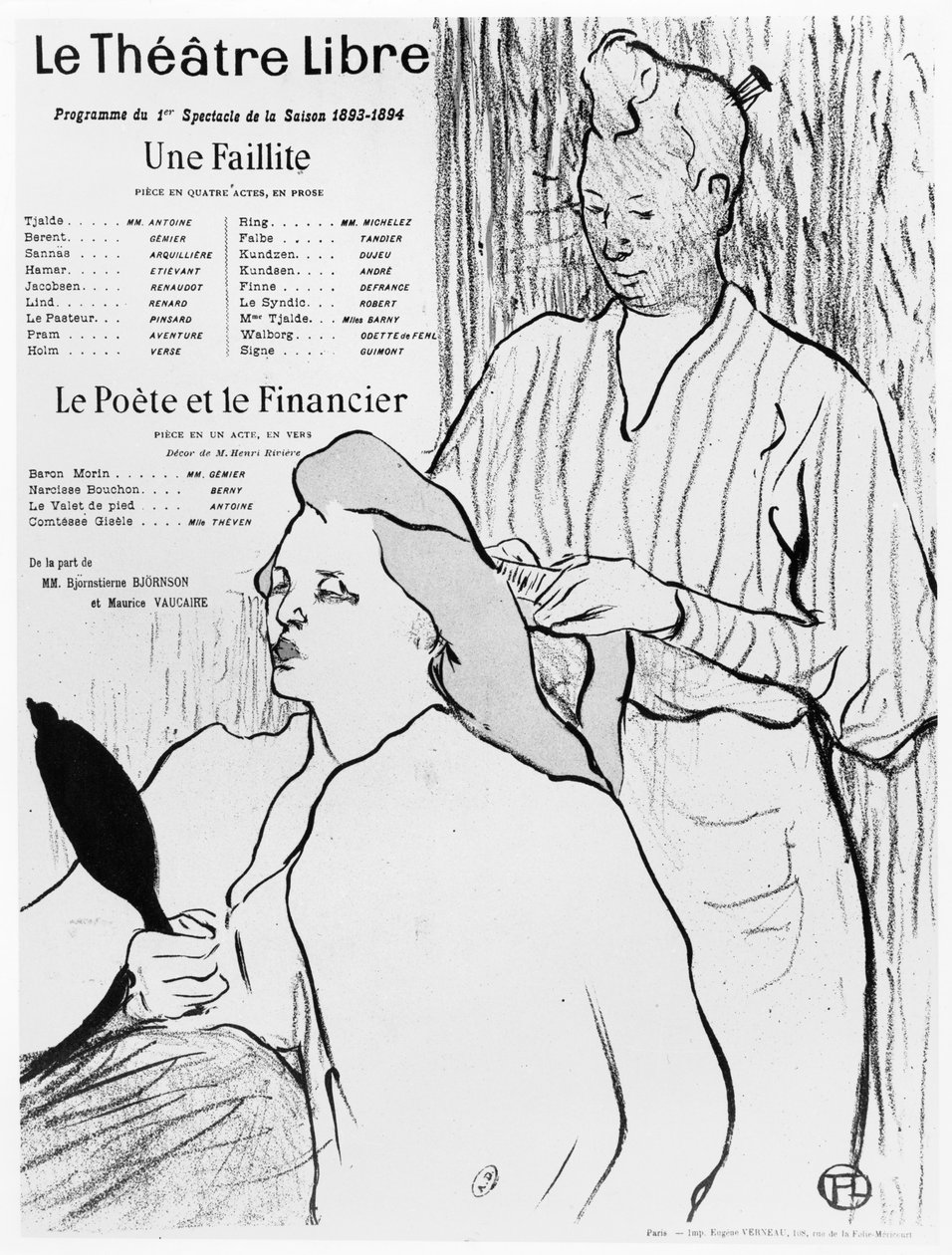 Plakat som reklamerer for skuespillene "Une Faillite" og "Le Poete et le Financier", 1893-94 av Henri de Toulouse Lautrec
