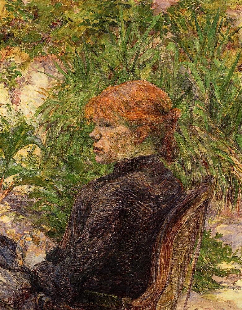 Rødhåret kvinne som sitter i vinterhagen av Henri de Toulouse Lautrec