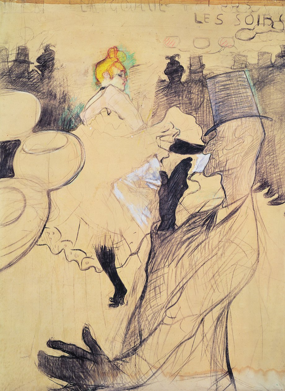 The Moulin-Rouge, The Goulue and Valentin, the Boneless One, 1891 (penn og blekk og fargeblyant på papir) av Henri de Toulouse Lautrec
