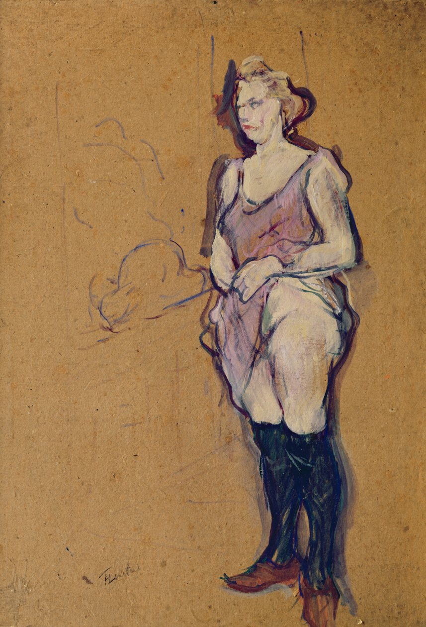 Kvinne som holder kjolen sin eller kvinne i et bordell, 1894 (olje på papp) av Henri de Toulouse Lautrec