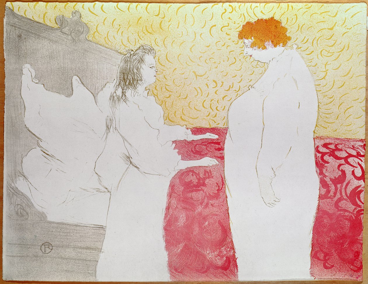 Woman in Bed, Profile - Waking Up, 1896 (litografi med fargestift, pensel og sprut, trykt i fire farger) (se også 162032) av Henri de Toulouse Lautrec