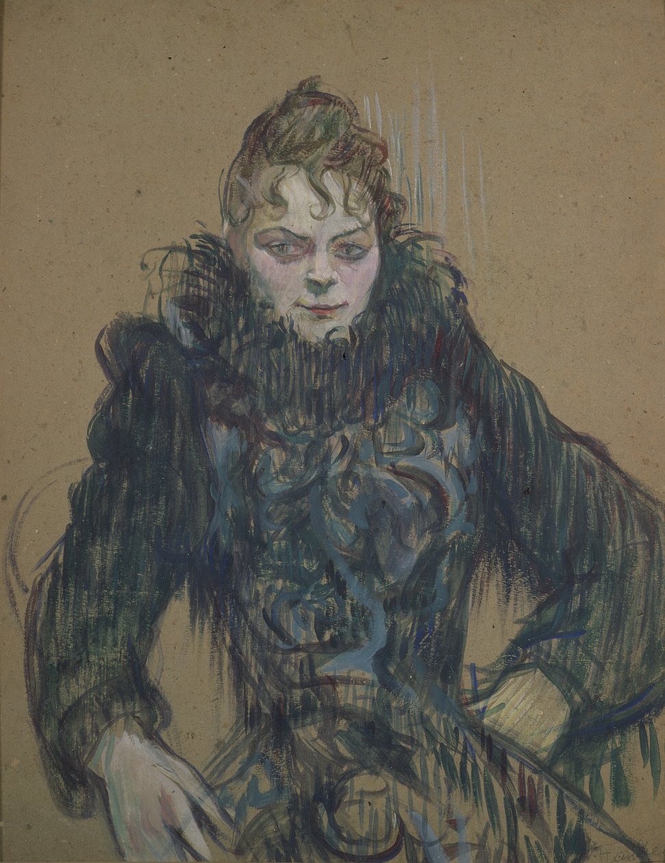 Kvinne med en svart boa, 1892 (olje på papp) av Henri de Toulouse Lautrec
