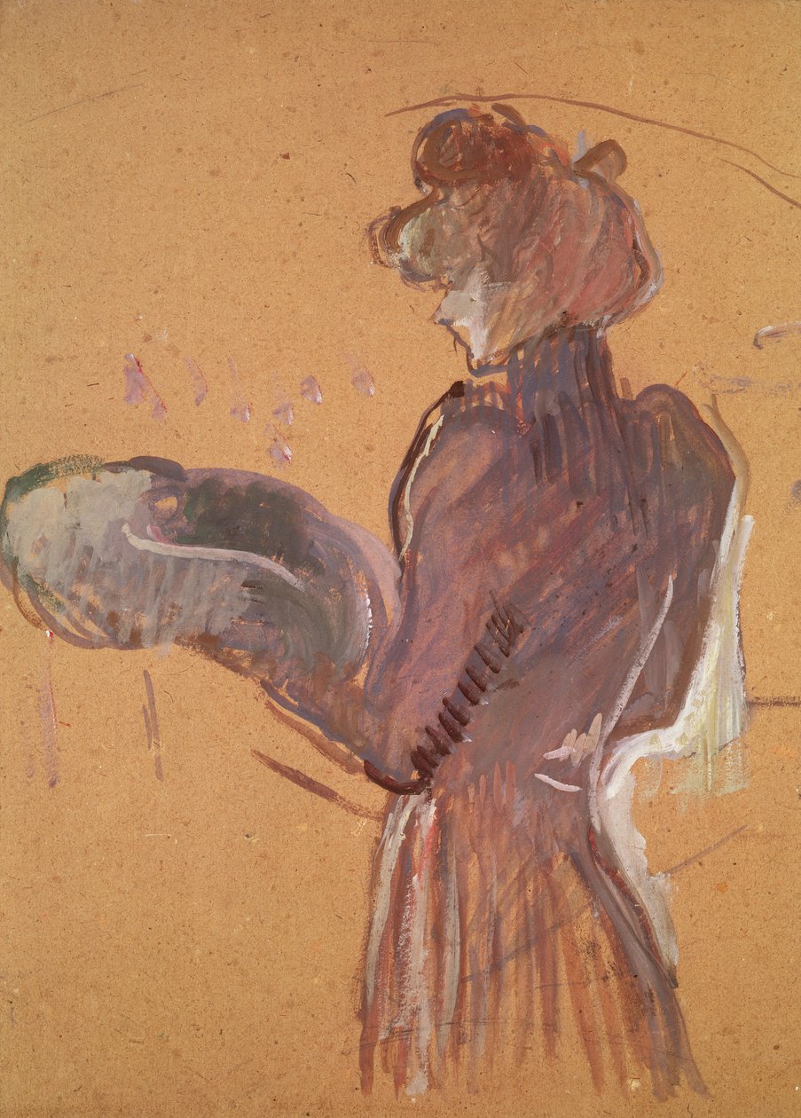Ung kvinne som holder en hatt (olje og pastell på papir) av Henri de Toulouse Lautrec