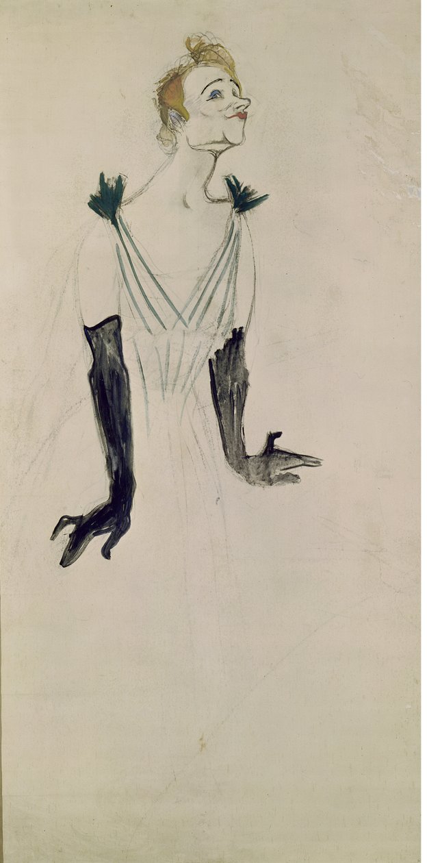 Yvette Guilbert (1865-1944), 1894 (kull og olje) av Henri de Toulouse Lautrec