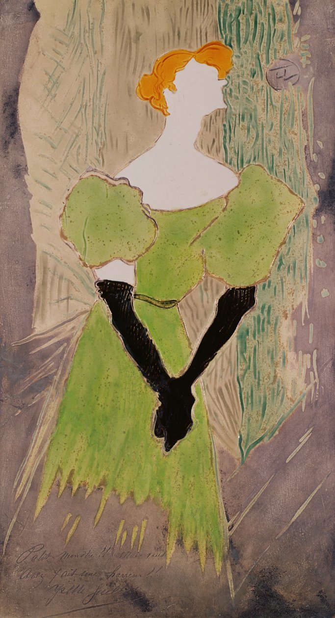 Portrett av Yvette Guilbert (malt keramisk plakett) av Henri de Toulouse Lautrec