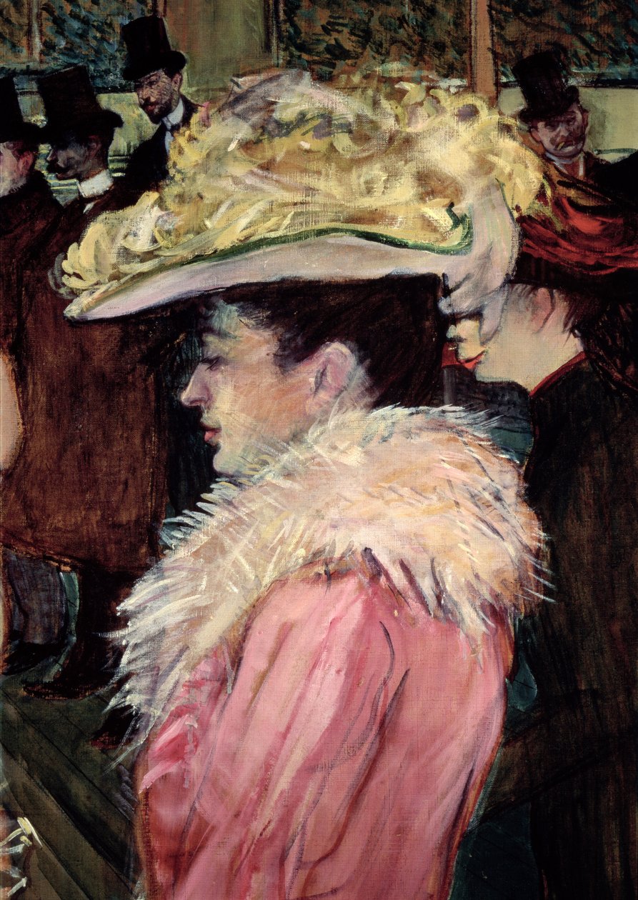 The Dance of the Moulin Rouge: detalj av en elegant kvinne kledd i rosa, 1889-90 (detalj av 490) av Henri de Toulouse Lautrec