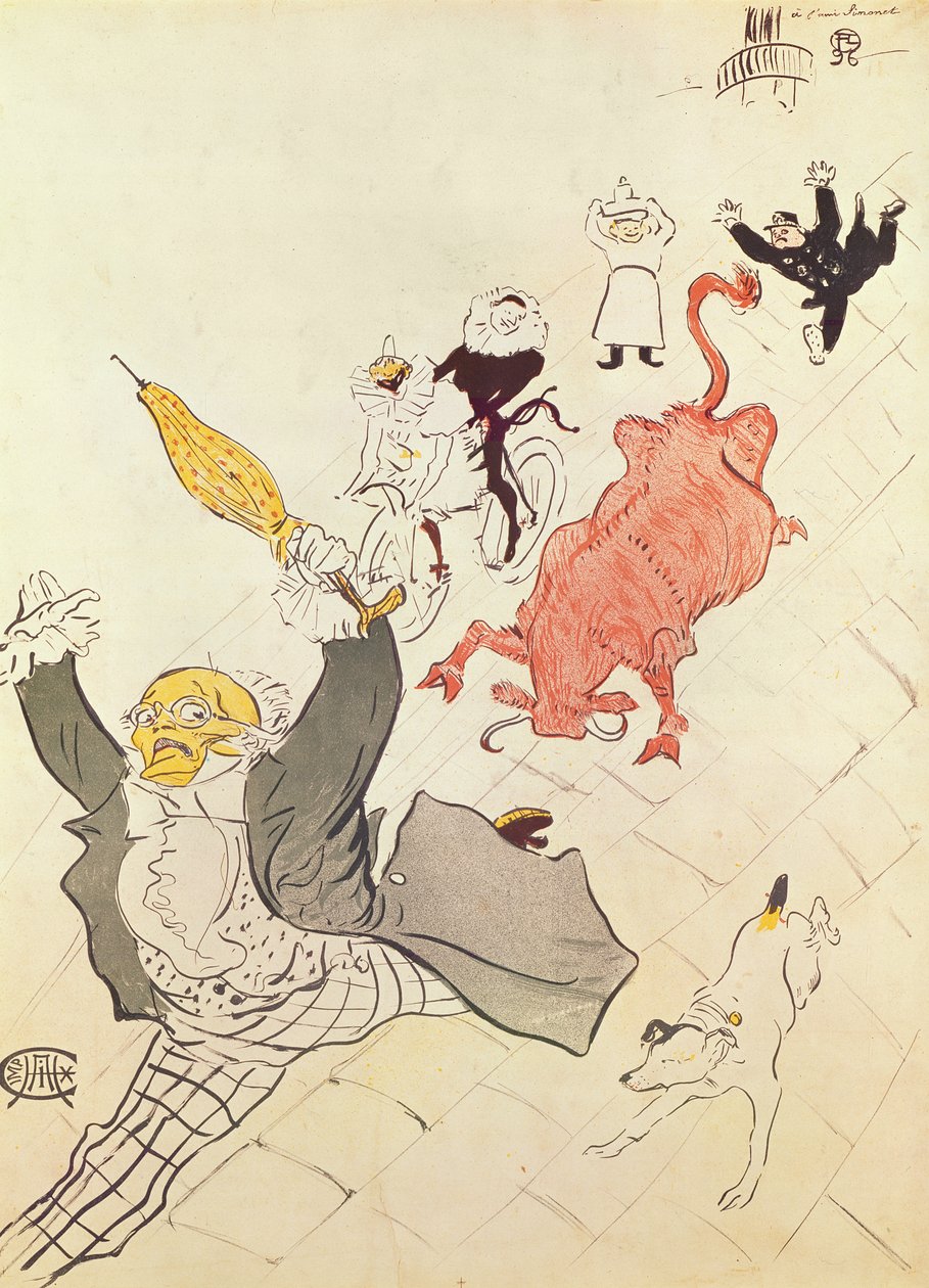The Enraged Cow (plakat dedikert til kunstnerens venn Simonet), 1896 (fargelitografi) av Henri de Toulouse Lautrec
