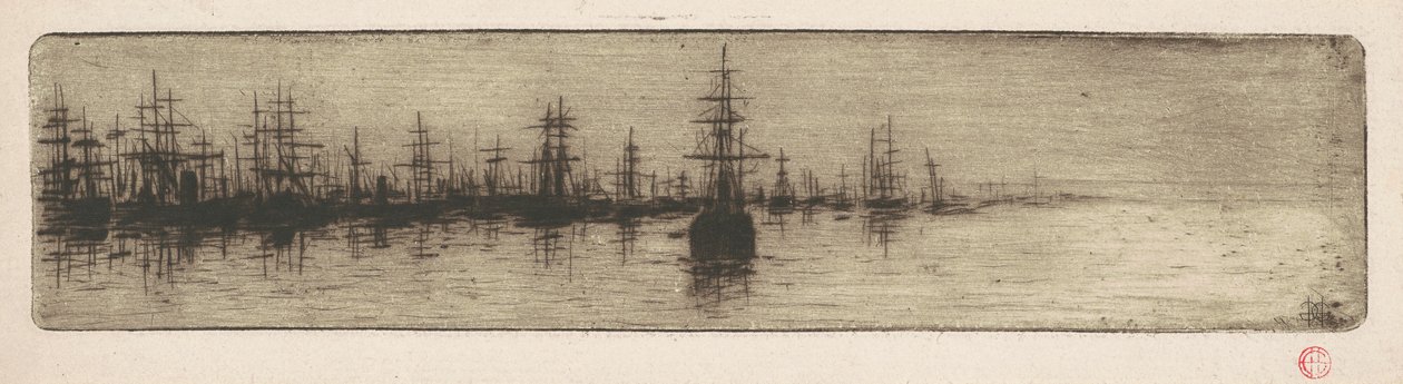 Tall Ships i en havn av Henri-Charles Guérard