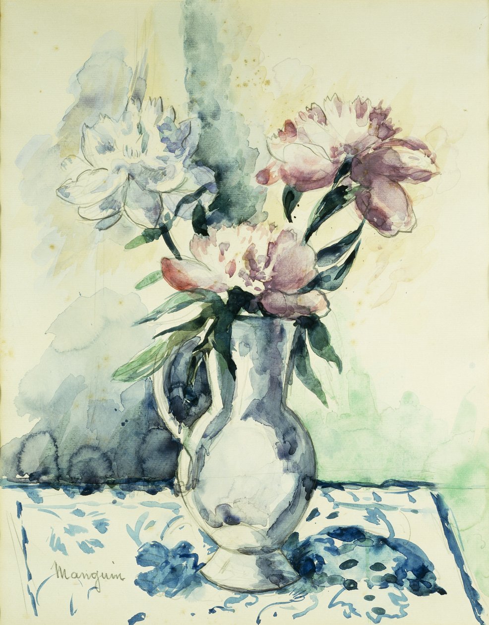 Bukett av peoner; Bukett med peoner av Henri Charles Manguin