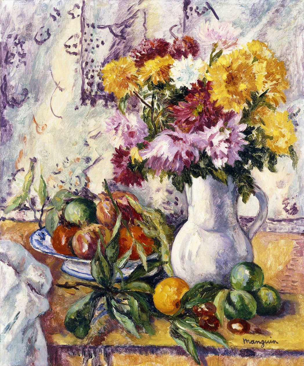 Krysantemum og frukt av Henri Charles Manguin