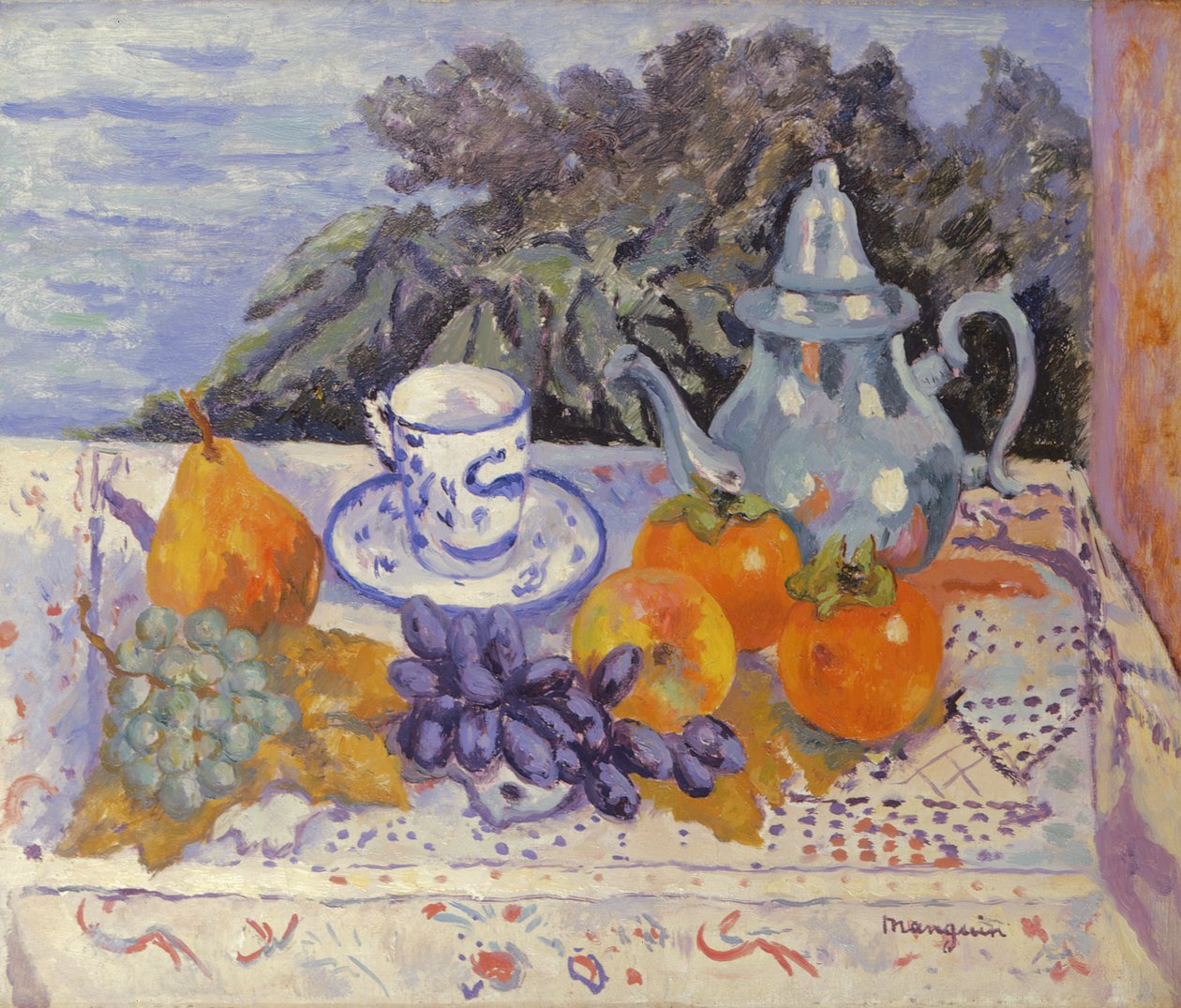 Granatepler, persimmon, tinn av Henri Charles Manguin