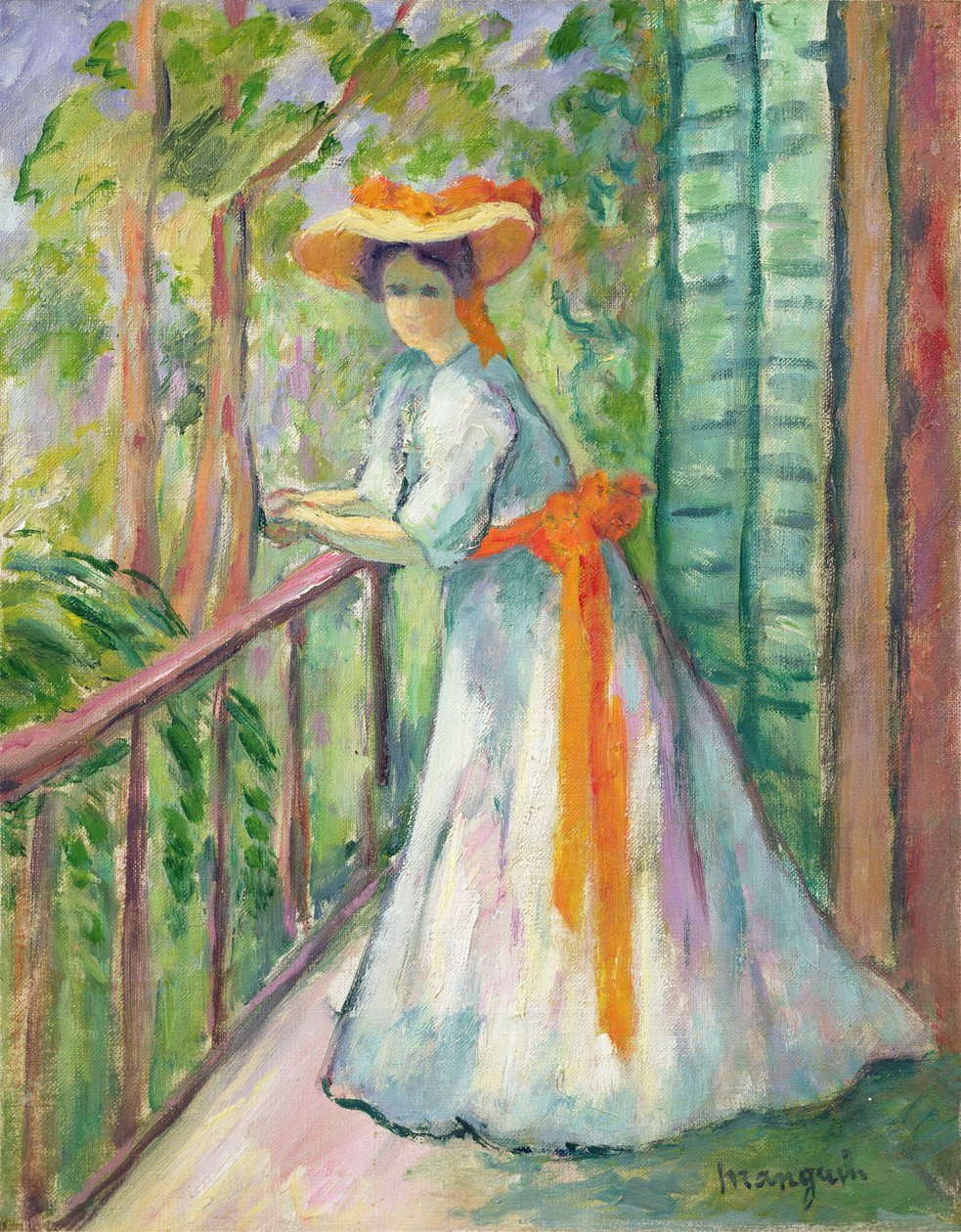 Kvinne på en balkong, eller Jeanne med et oransje bånd av Henri Charles Manguin