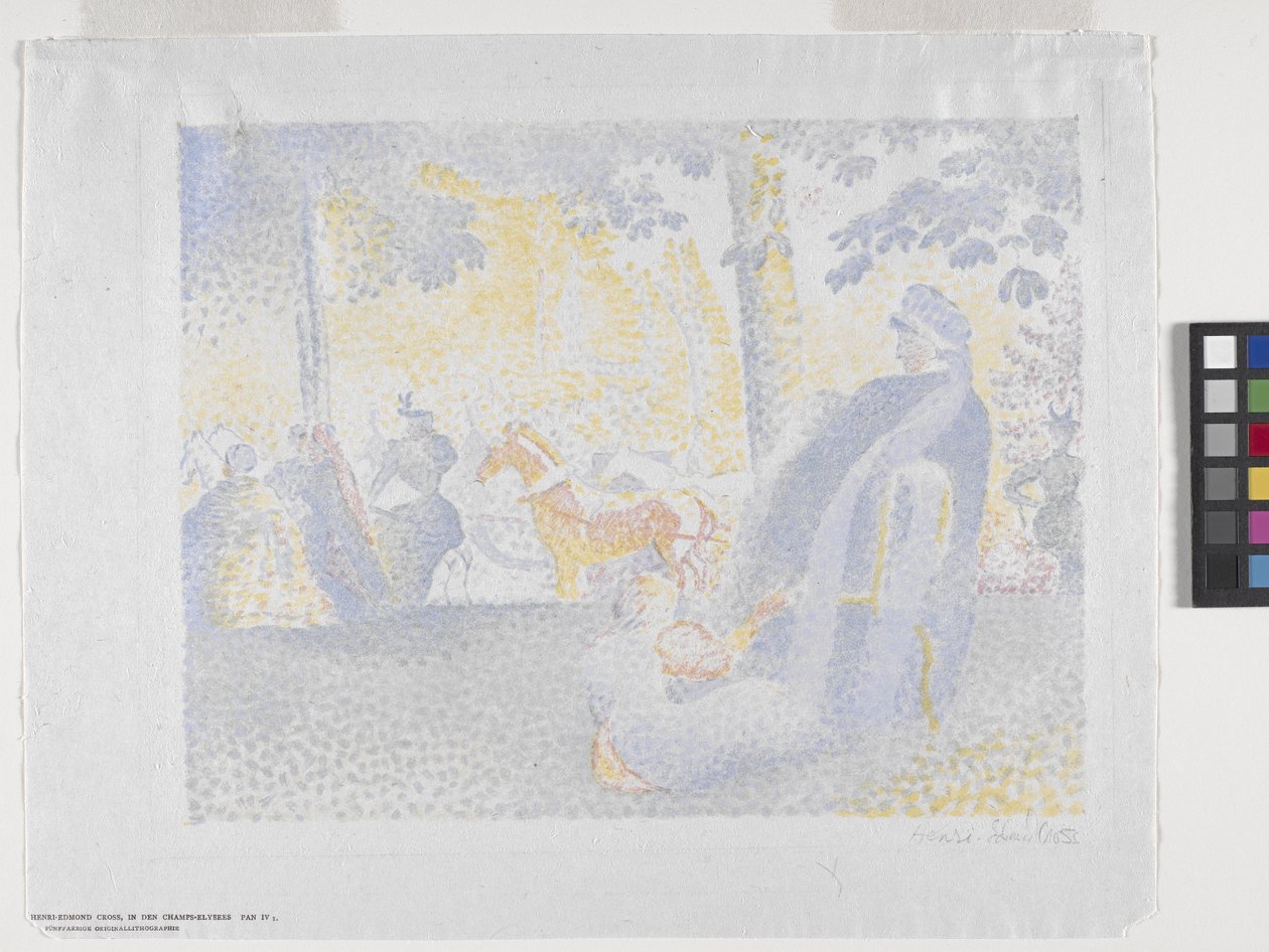 Aux Champs-Elysées (På Champs Elysées) 1898 (fargelitografi) av Henri Edmond Cross