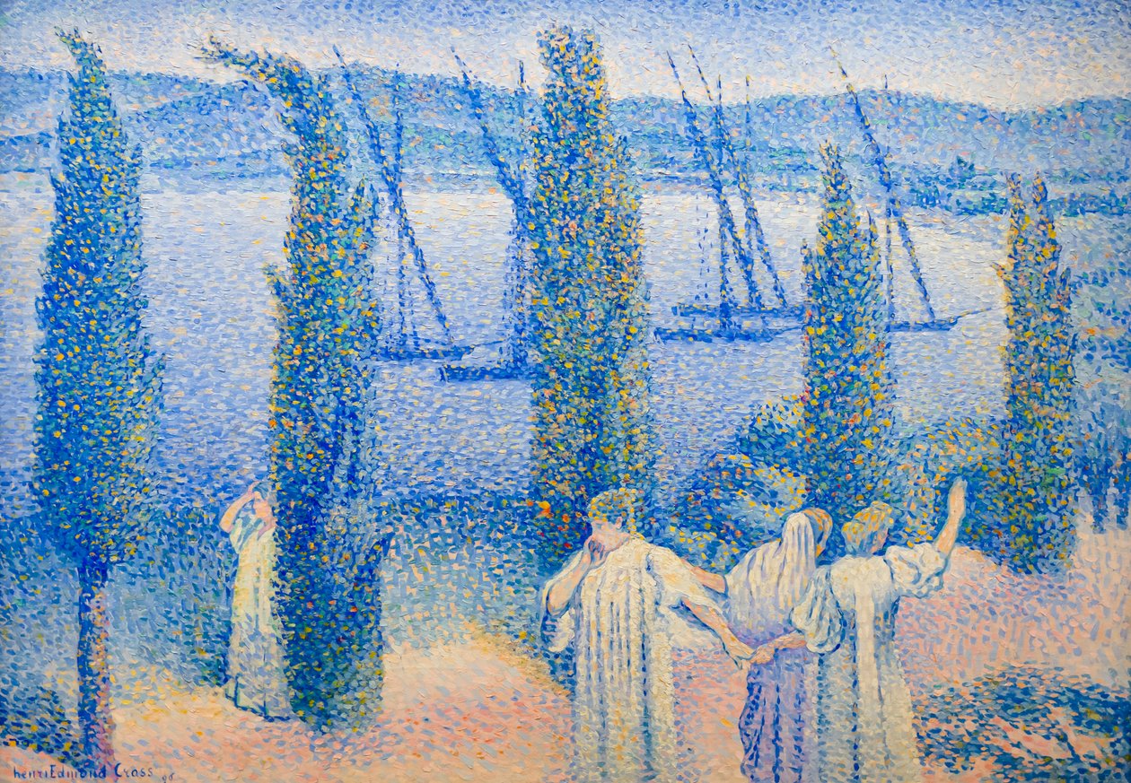 Kystutsikt med sypresser av Henri Edmond Cross