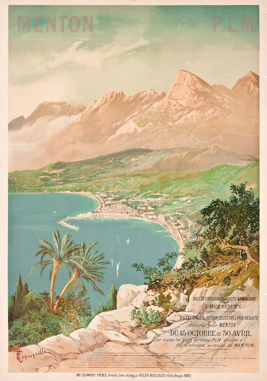 Plakatannonsering Menton, Frankrike (farge litho) av Henri Garnier Tanconville