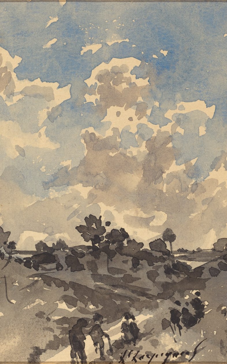 Et landskap med figurer som går langs en sti av Henri-Joseph Harpignies