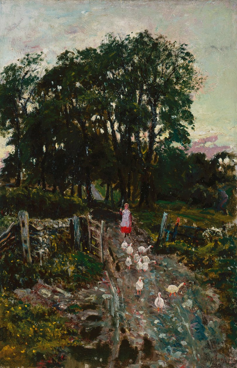 Jente med ender (olje på lerret) av Henri Joseph Harpignies