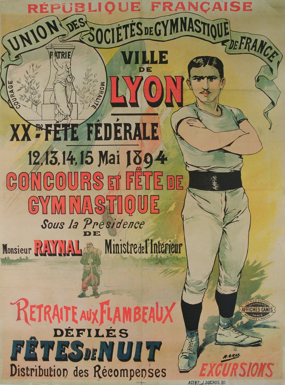 Plakat som reklamerer for en gymnastikkkonkurranse i Lyon av Henri  Gray