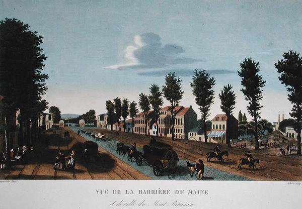 The Barriere du Maine, ca. 1815-20 (fargegravering) av Henri (after) Courvoisier Voisin