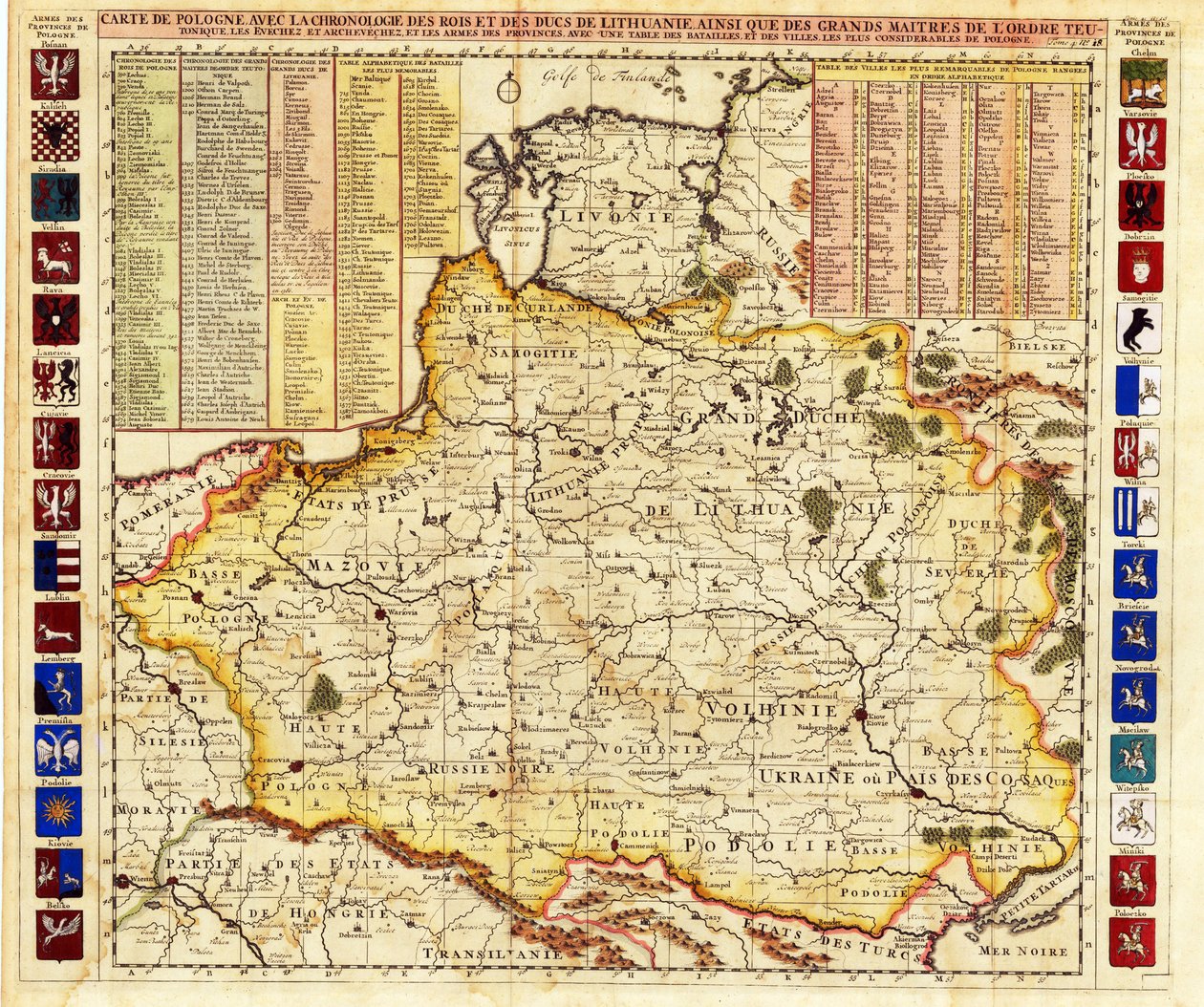 Kart over Polen inkluderer deler av Livonia og Storhertugdømmet Moskva par Chatelain, Henri Abraham (1684-1743). Etsning, akvarell av Henri Abraham Chatelain