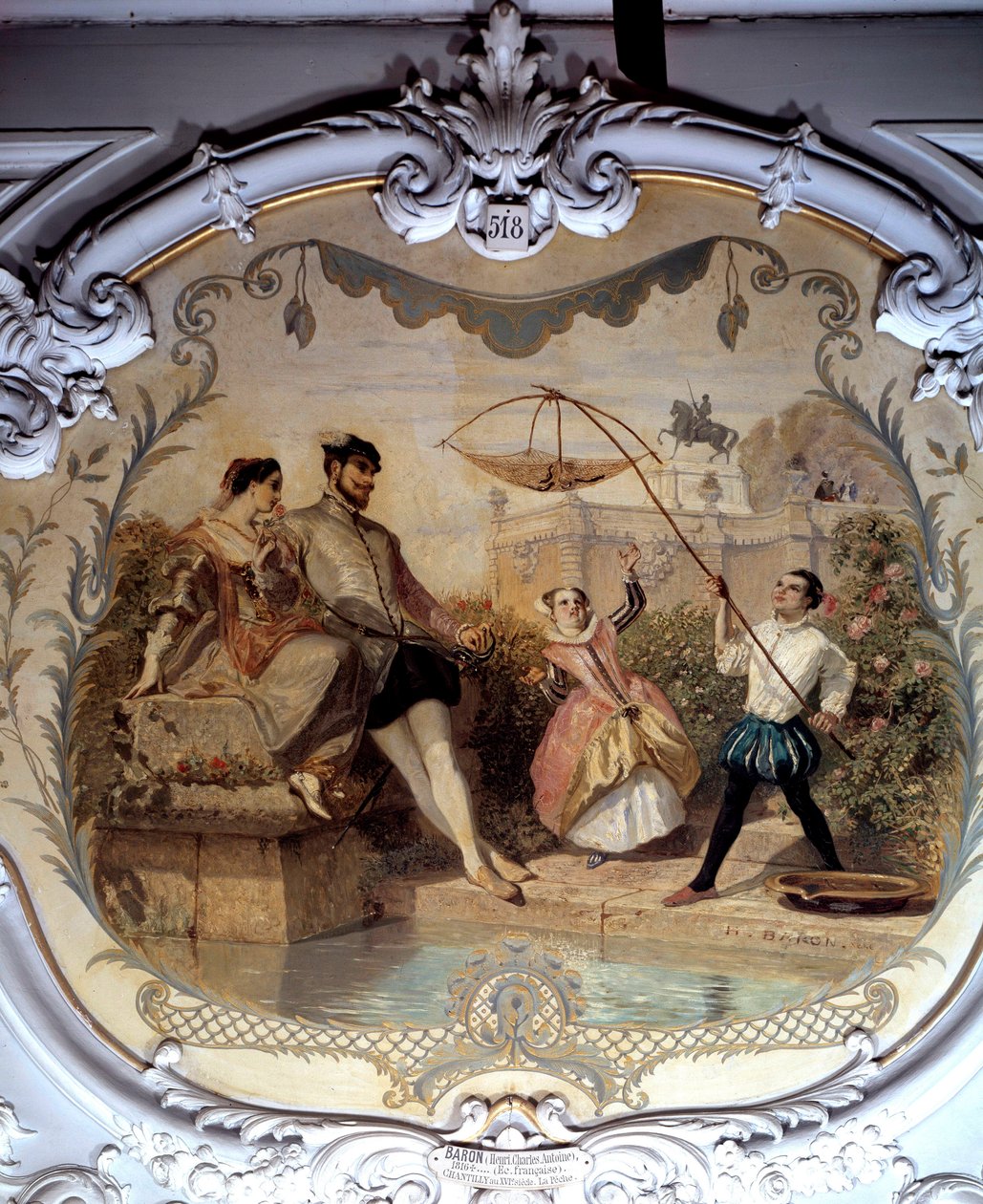 Fiskescene ved Chantilly Castle Maleri av Henri Baron (1816-1885) 1846 Søn. 0,97x1,14 m Chantilly, Musee Conde av Henri Baron