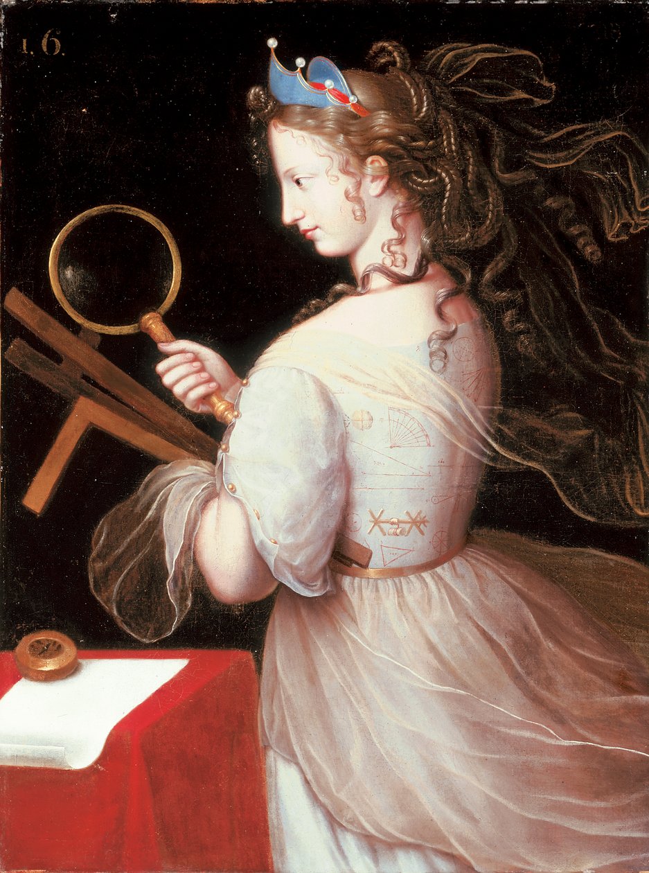 Portrett av Marie-Charlotte de la Tremouille, hertuginne av Saxe-Iena, kledd som en allegori av Geomtery av Henri Beaubrun