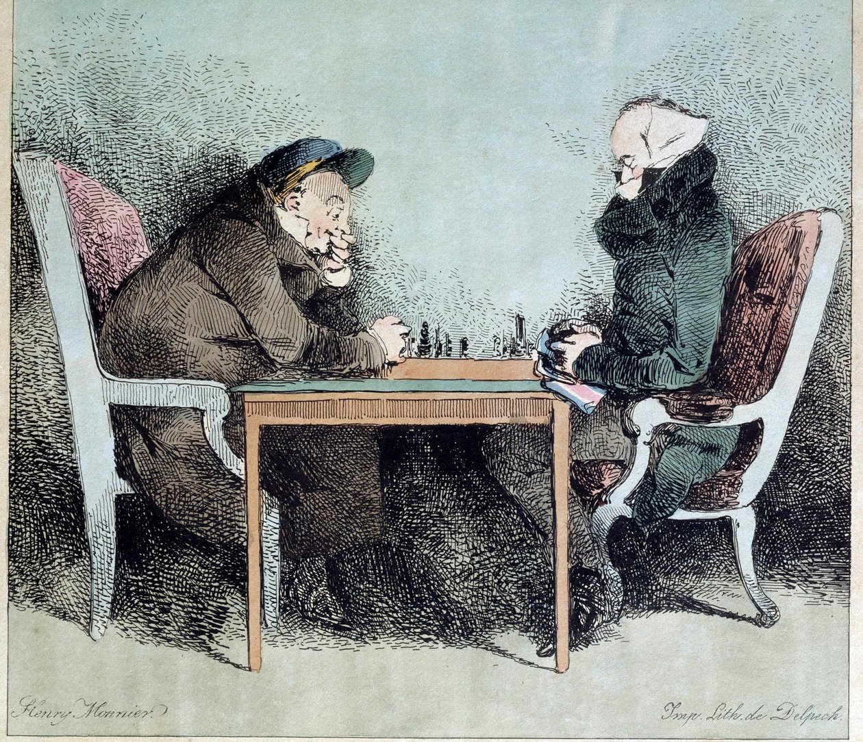 Sjakkspillere Gravering av Henry Monnier (1805-1877) av Henri Bonaventure Monnier