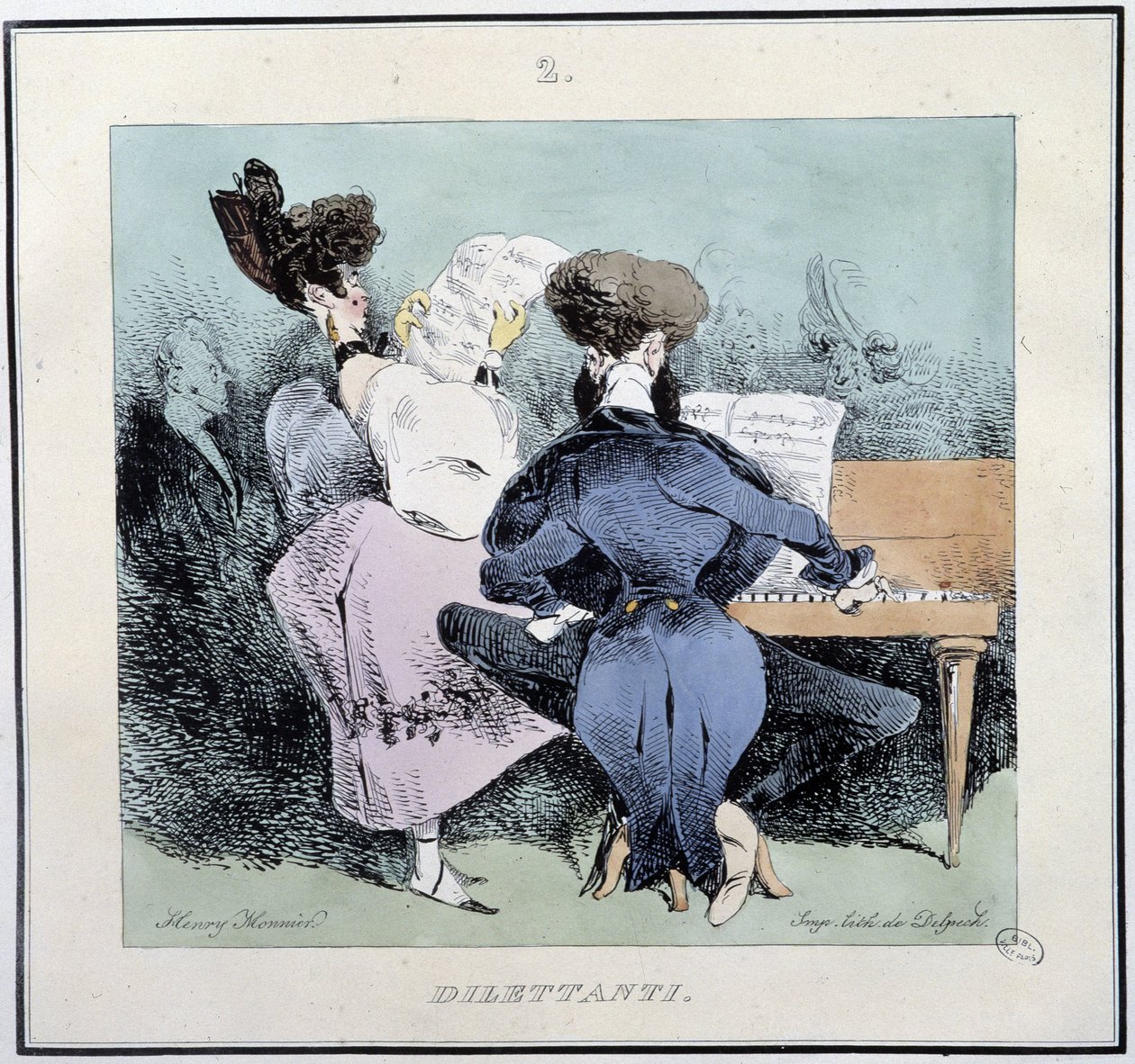 Dillettantes (unge mennesker som synger og spiller piano) - i "" parisiske skisser" av Henri Monnier, red. Delpech, Paris av Henri Bonaventure Monnier
