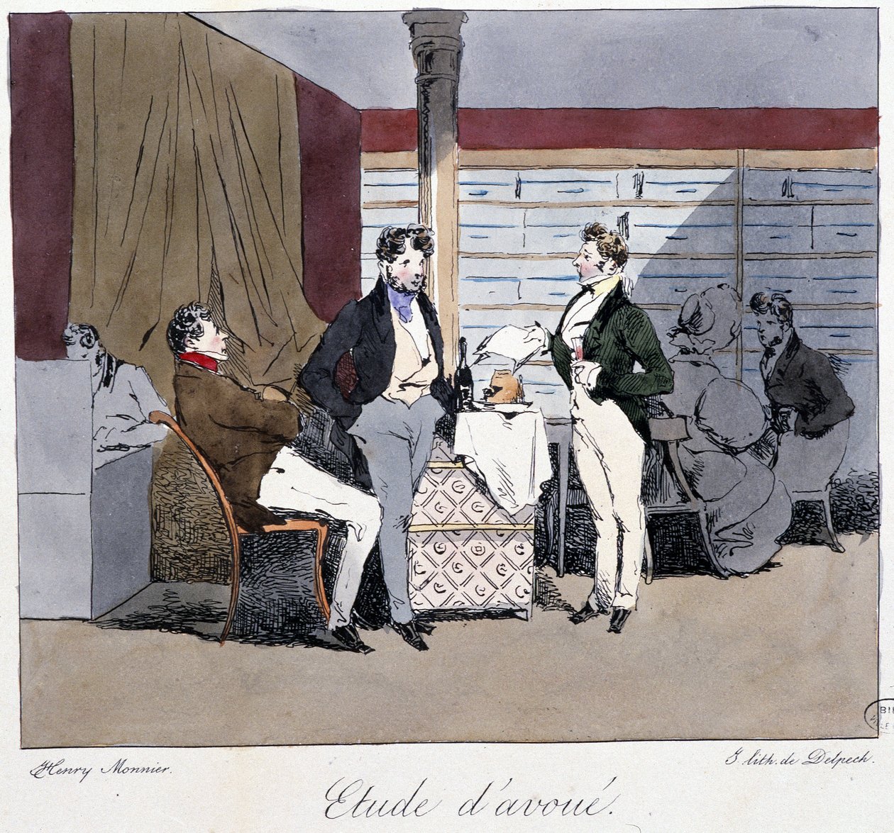 Advokatstudie - i "" Tidligere og i dag"" av Henri Monnier, red. Delpech, Paris av Henri Bonaventure Monnier
