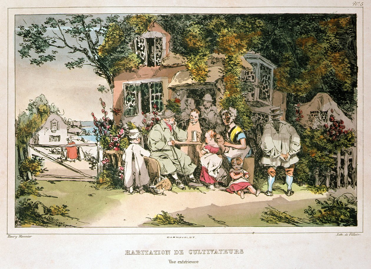 Bondehus ved Monnier, avg. 1800-tallet av Henri Bonaventure Monnier