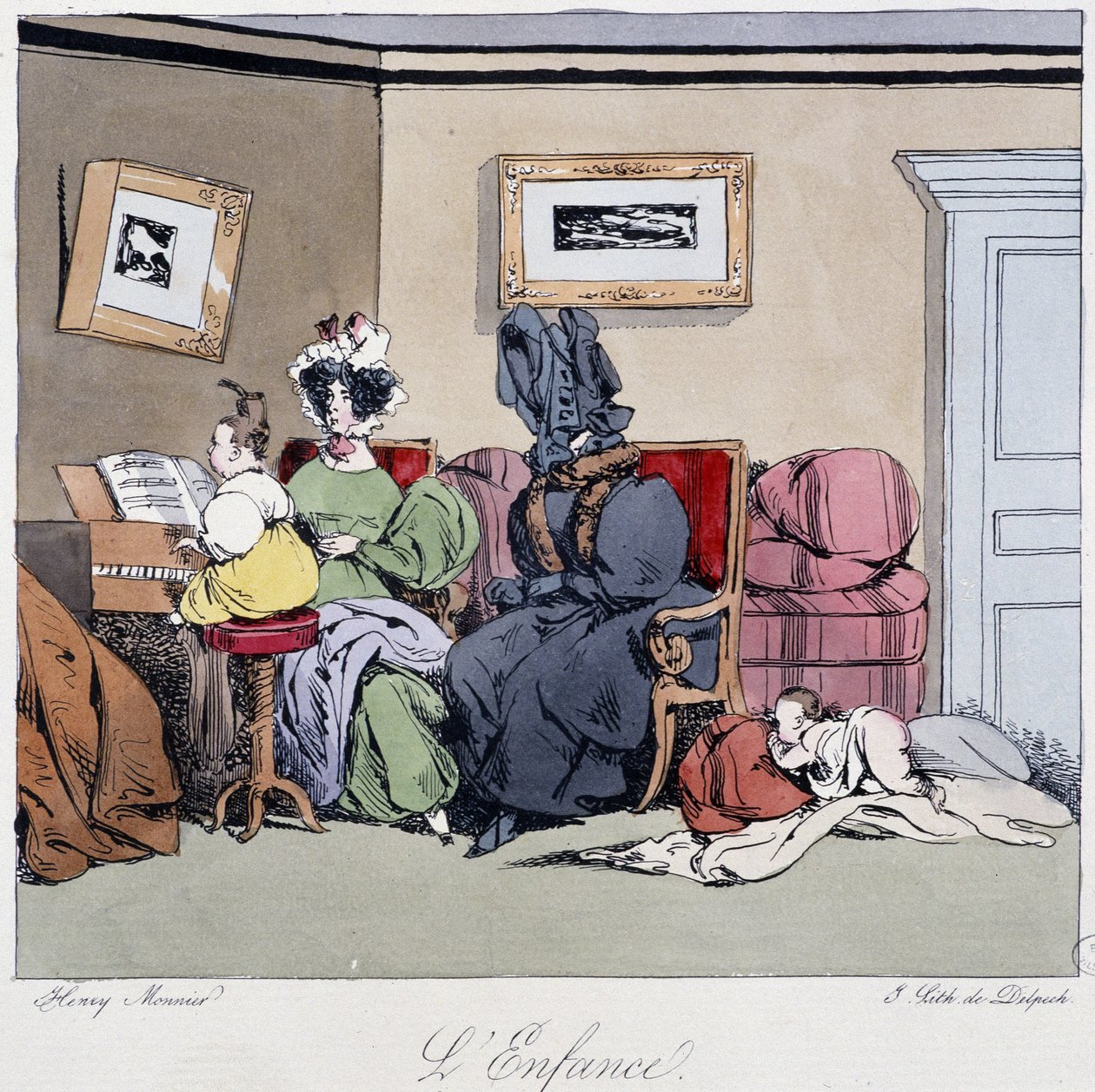 Childhood (pianotimer) - i "" Tidligere og i dag" av Henri Monnier, red. Delpech, Paris av Henri Bonaventure Monnier