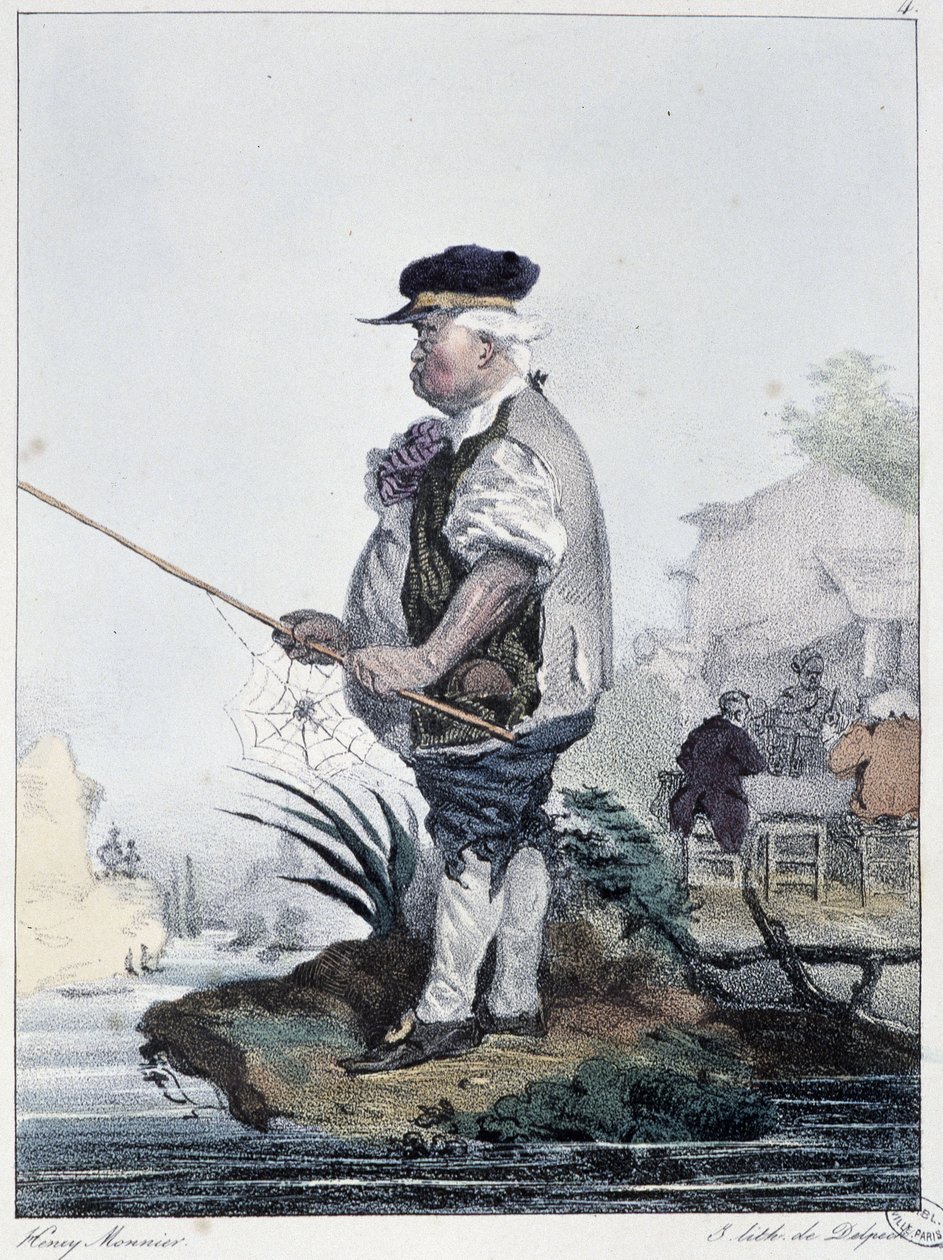 Mann som fisker:” Alle tar gleden der de finner ham”” - i “” Les pastemps”” av Henri Monnier, red. Delpech, Paris av Henri Bonaventure Monnier