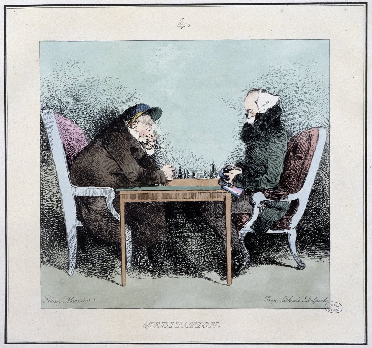 Meditasjon: sjakkspillere - i "" parisiske skisser"" av Henri Monnier, red. Delpech, Paris av Henri Bonaventure Monnier