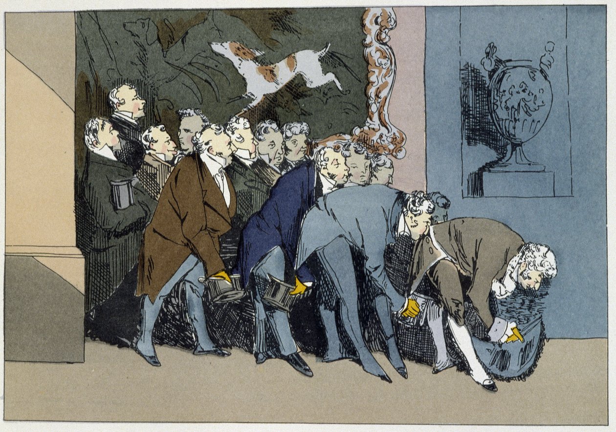 Mr. M. Director, Chief, Ansatte, Supernumerary, etc, etc, etc., kommer til å komplimentere en ny Excellence - i "" Administrative morals"" av Henri Monnier av Henri Bonaventure Monnier