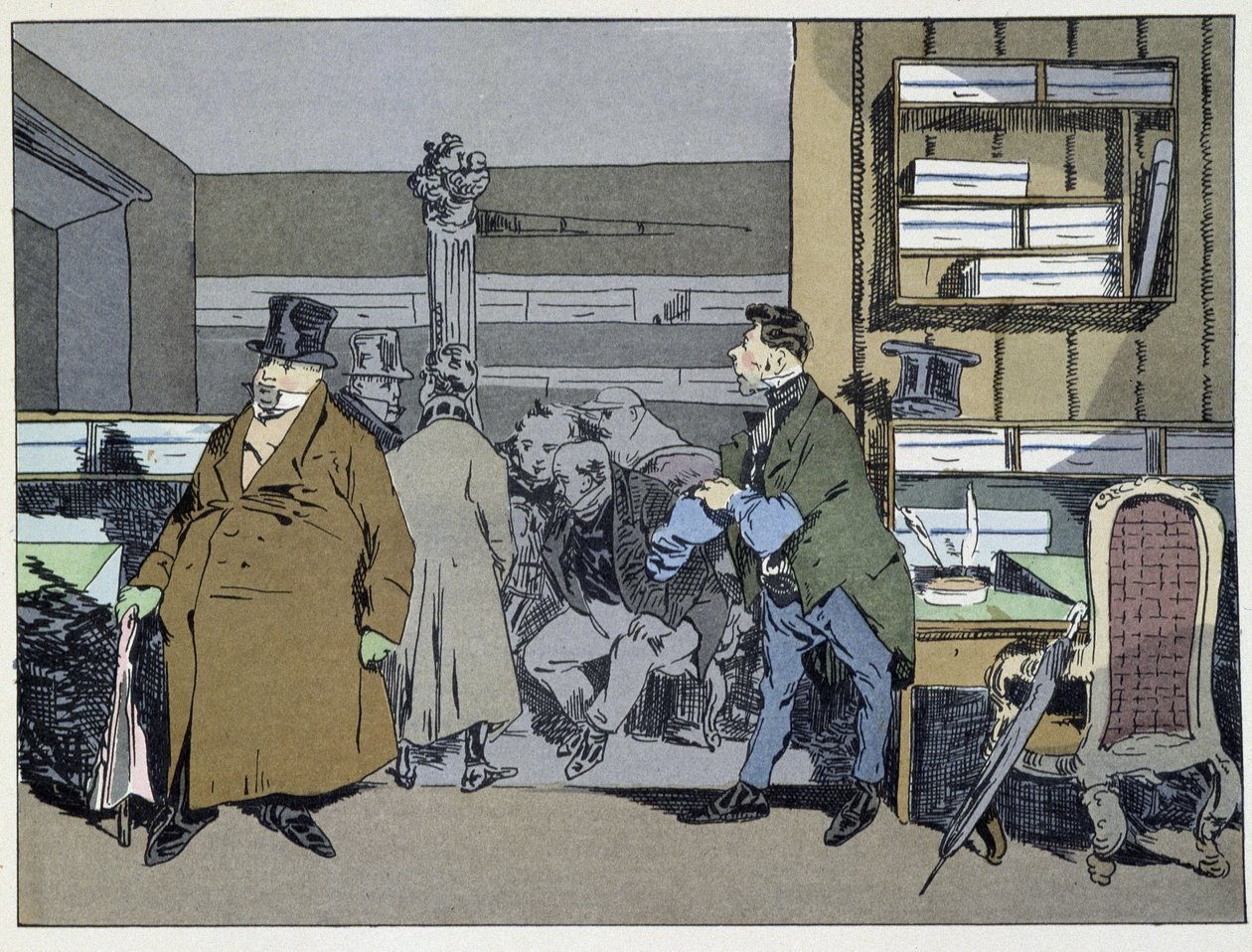 Ni timer: ankomst av ansatte, kostymebytte, liten komfyrtur - i "" Administrative mores"" av Henri Monnier av Henri Bonaventure Monnier