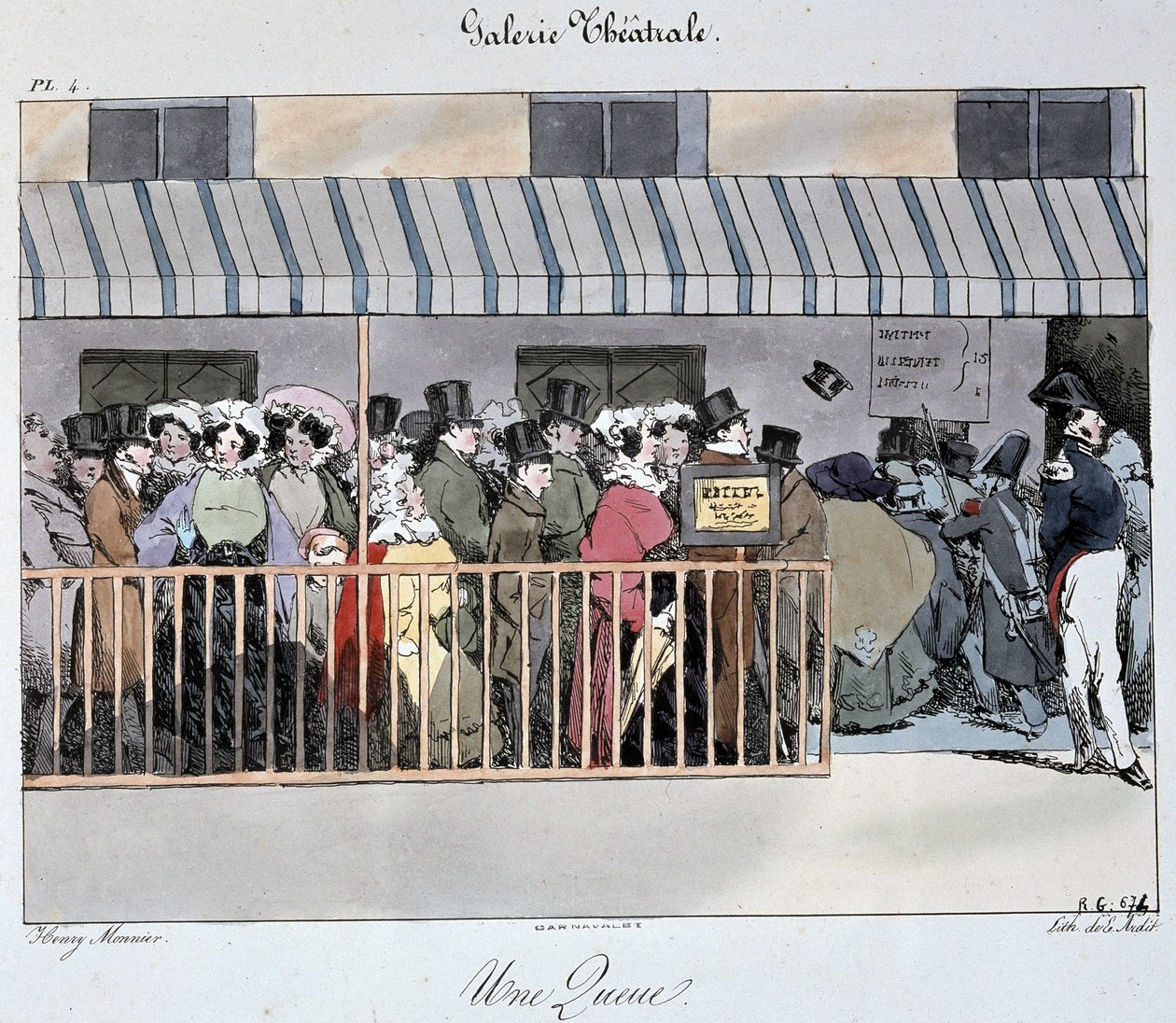 Teatergalleri: en hale ved inngangen - Tegning av Henri Monnier, Carnavalet av Henri Bonaventure Monnier