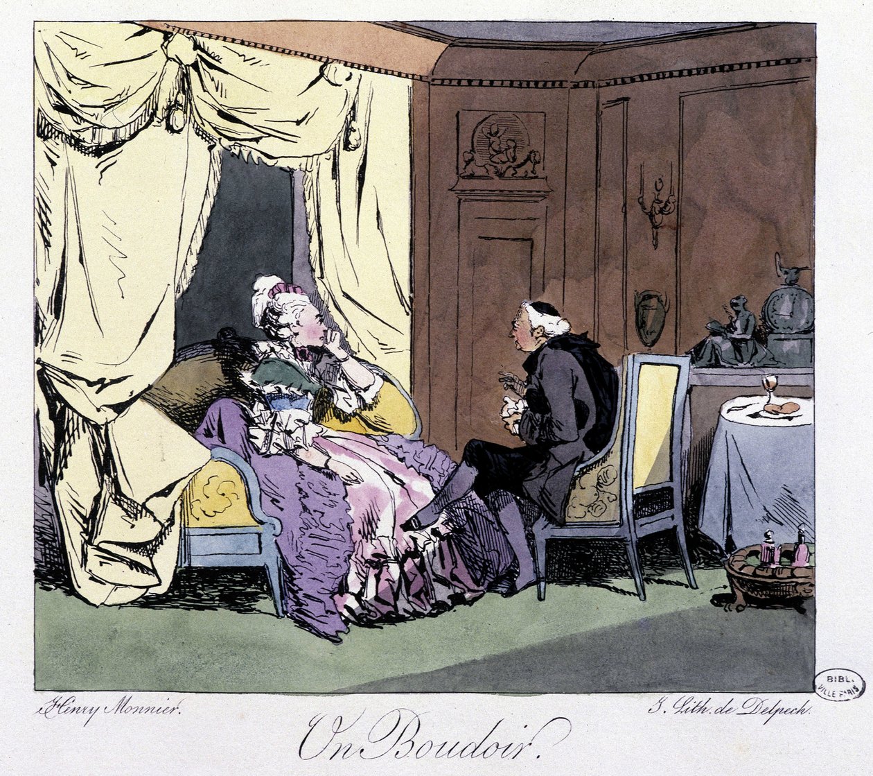 Et boudoir på 1700-tallet - i "" Tidligere og i dag" av Henri Monnier, red. Delpech, Paris av Henri Bonaventure Monnier