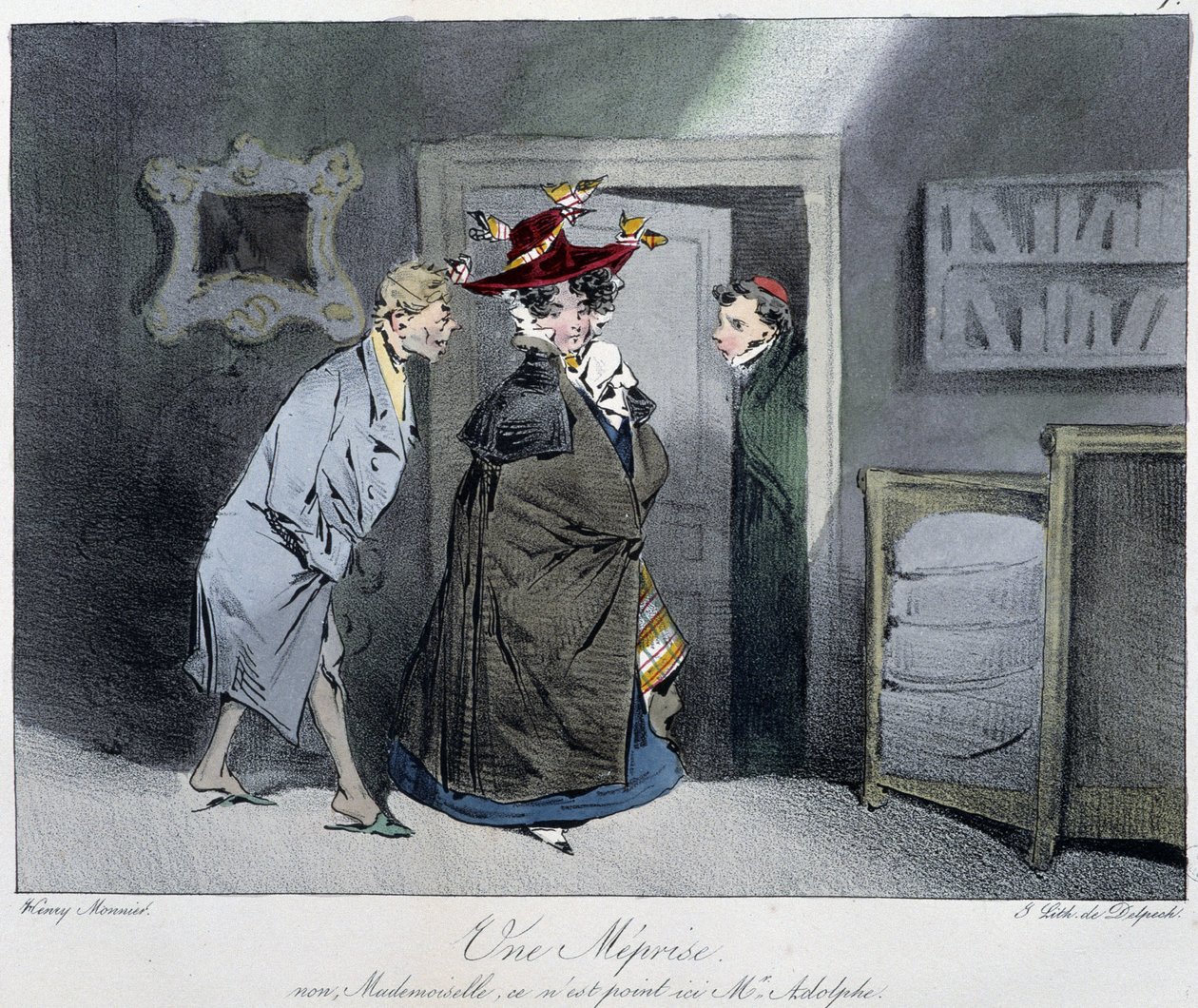 En misforståelse: "" Nei, frøken, det er ikke her Monsieur Rodolphe"" - i "" Parisian sketches"" av Henri Monnier, red. Delpech, Paris av Henri Bonaventure Monnier