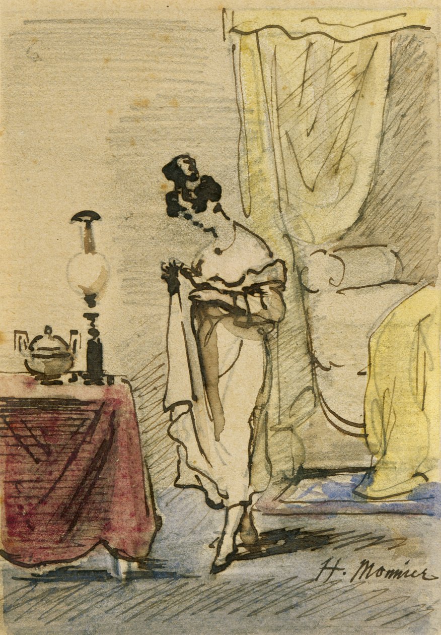 Ung dame hjemme (blekk og wc på papir) 2: Ung dame hjemme; personvern; av Henri Bonaventure Monnier