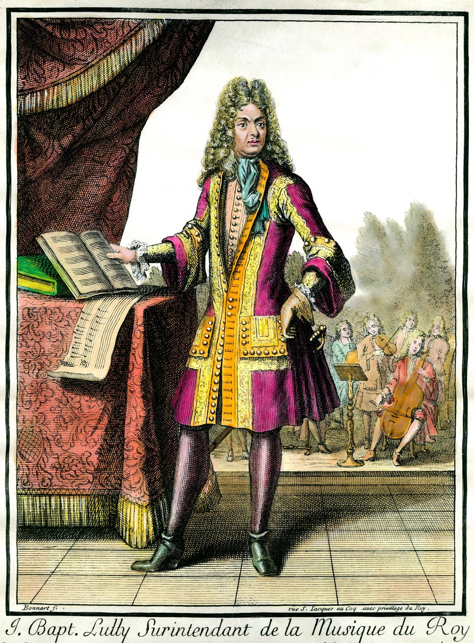 Portrett til fots av Jean Baptiste Lully (Giovanni Battista Lulli) (1632-1687) Superintendent of the Music of the King Gravering av Henri Bonnart (1642-1711) av Henri Bonnart