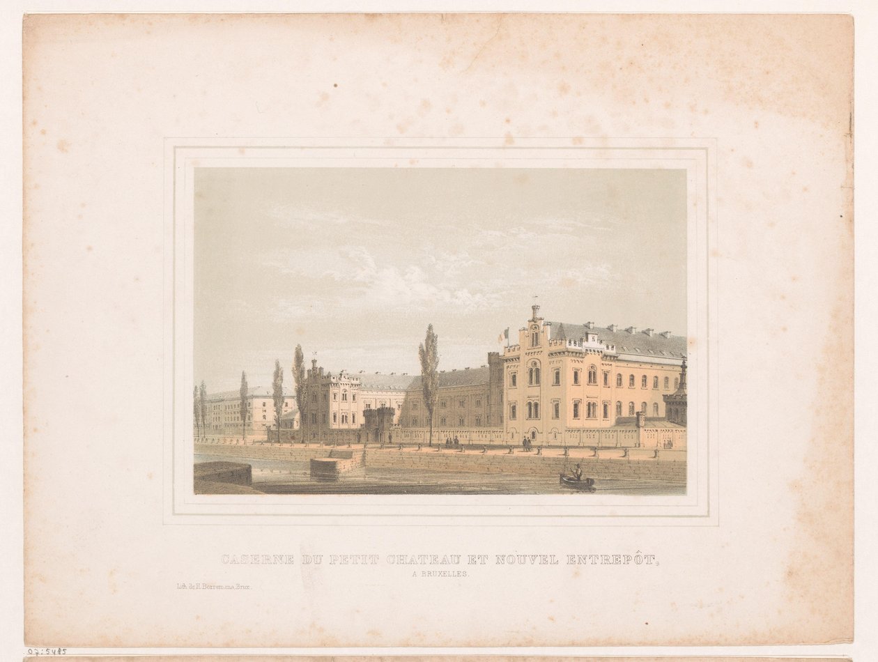Utsikt over brakkene til Klein Kasteeltje og det nye lageret i Brussel Caserne du petit chateau et nouvel entrepôt, a Bruxelles (tittel på objekt) av Henri Borremans (attributed to)