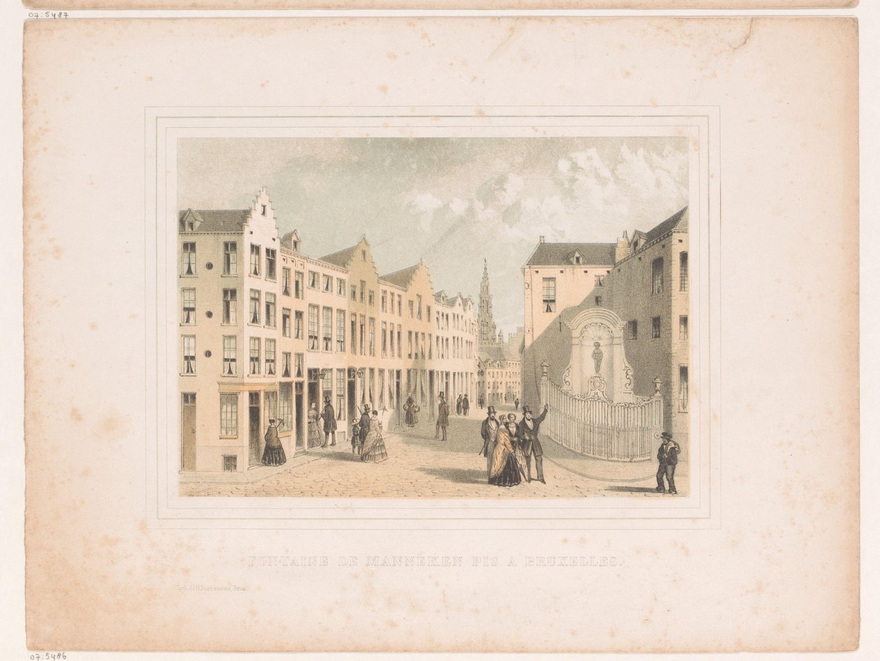 Utsikt over Manneken Pis-fontenen Fontaine de Manneken Pis a Bruxelles (tittel på objekt) av Henri Borremans (attributed to)