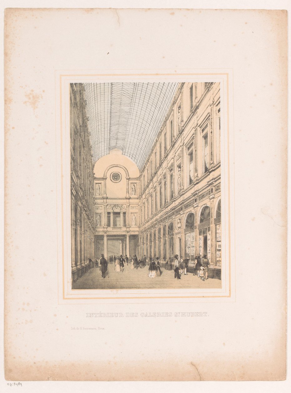 Interiør i Royal Galleries Saint-Hubert i Brussel Intérieur des galeries St. Hubert (tittel på objekt) av Henri Borremans (attributed to)