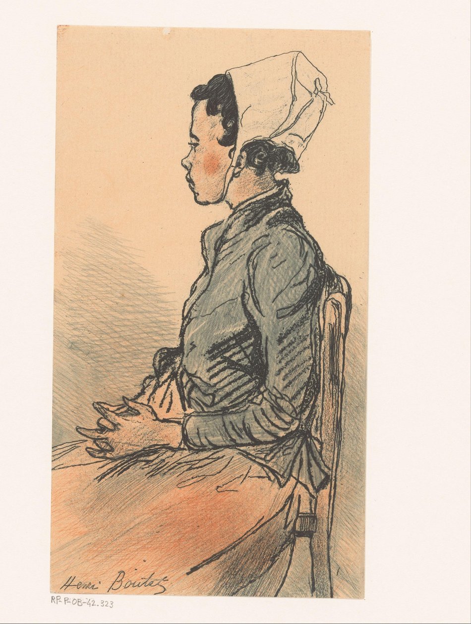 Sidevisning av en ung kvinne på en stol av Henri Boutet