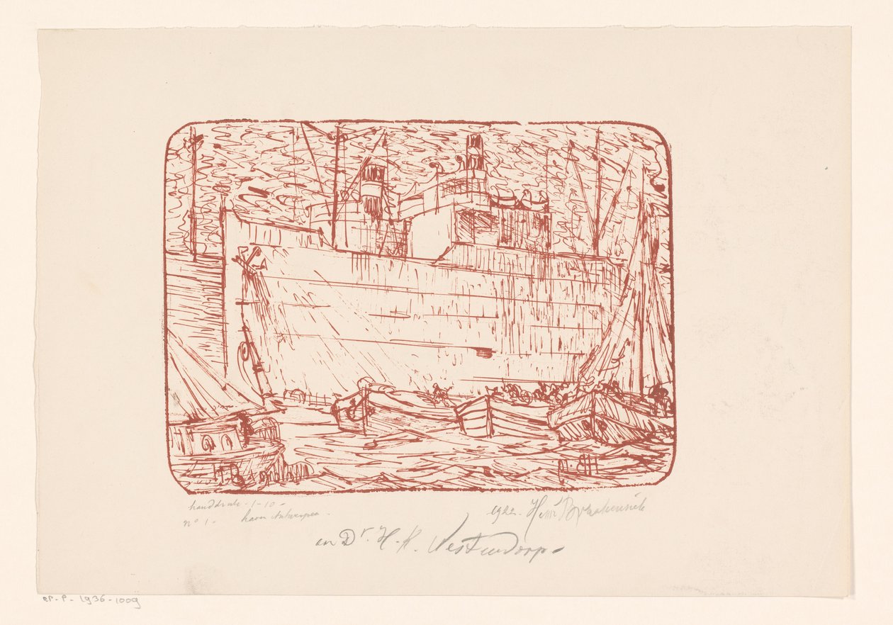 Antwerpen havn (original tittel på objektet) av Henri Braakensiek (signed by artist)