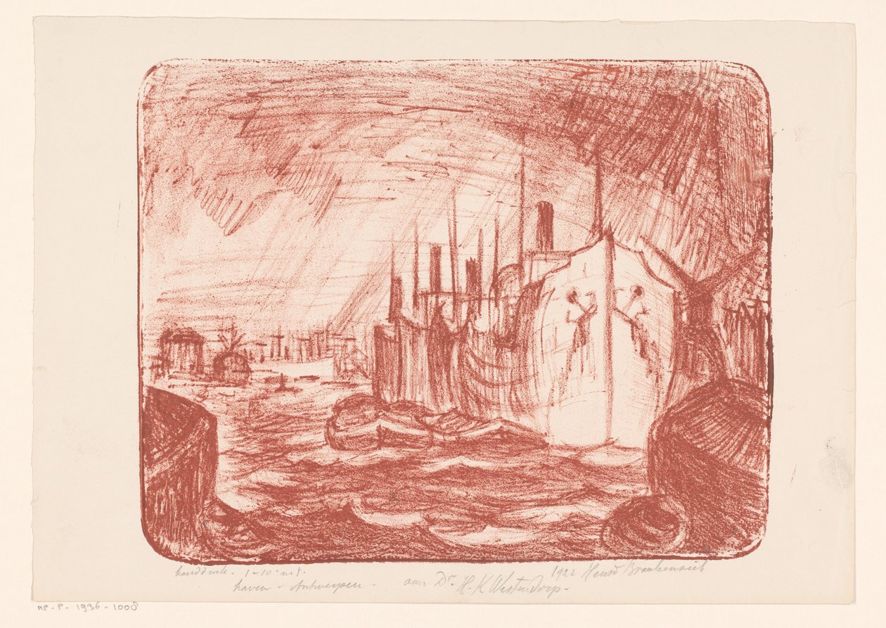 Antwerpen havn (original tittel på objektet) av Henri Braakensiek (signed by artist)